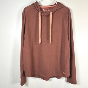Under Armour Long Sleeve Hooded ColdGear Shirt Loose Lightweight Womens L Rust